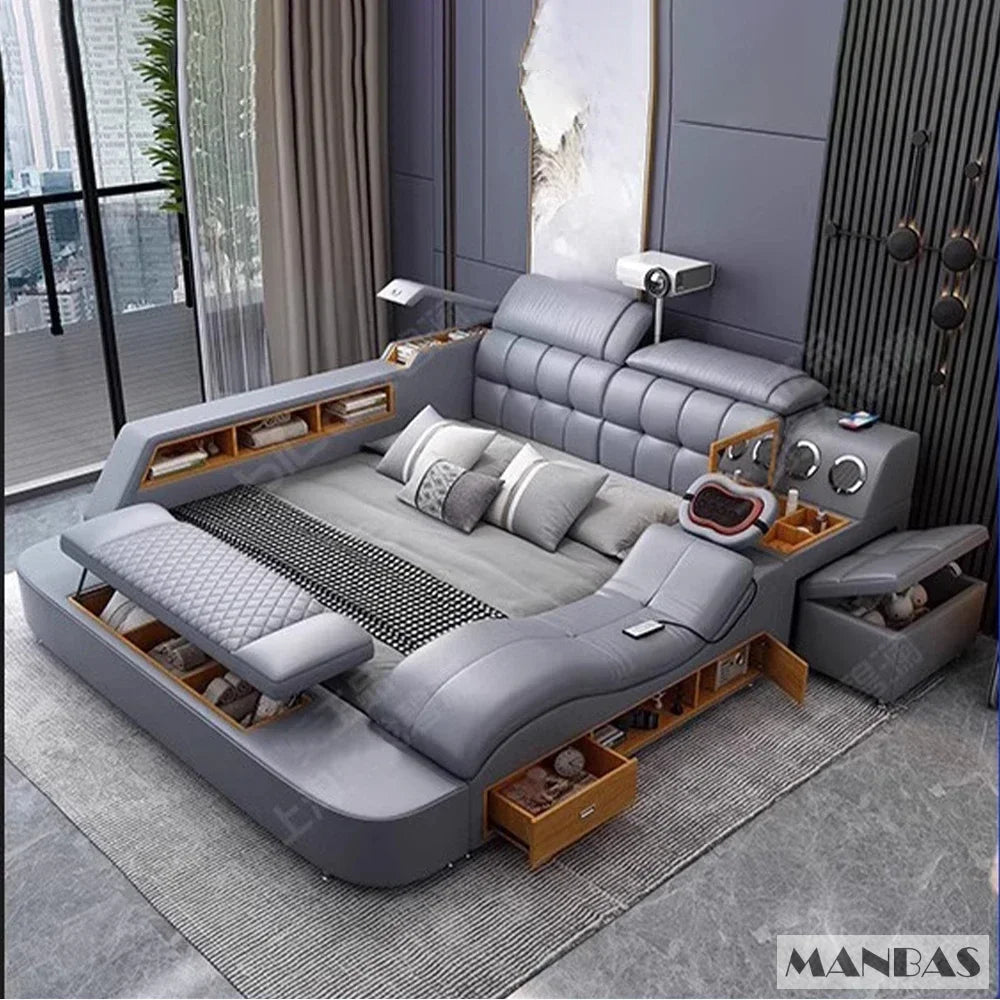 Modern gray sectional sofa with storage compartments in a stylish room.