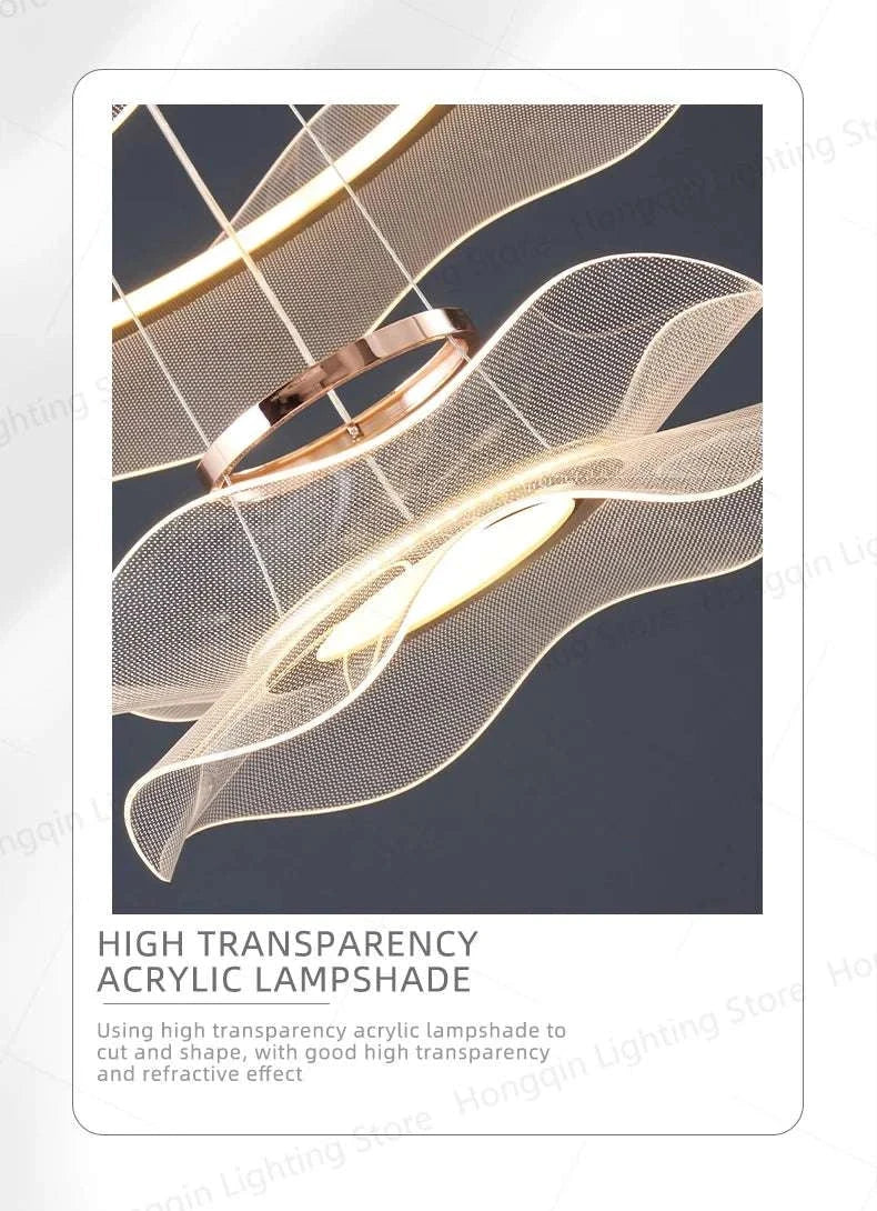 Round modern LED ceiling chandelier with high transparency acrylic lampshade and minimalist design