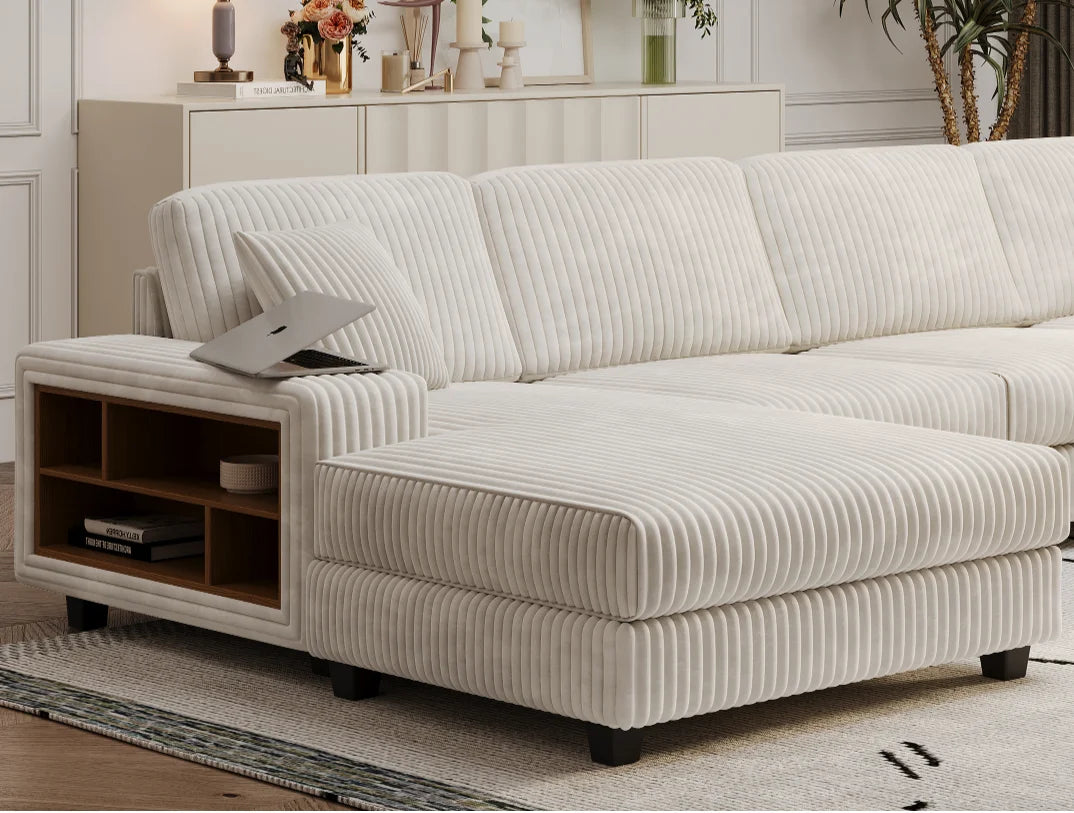 Modern convertible U-shaped combination sofa corduroy 4-seat large-sized living room double leisure chair set