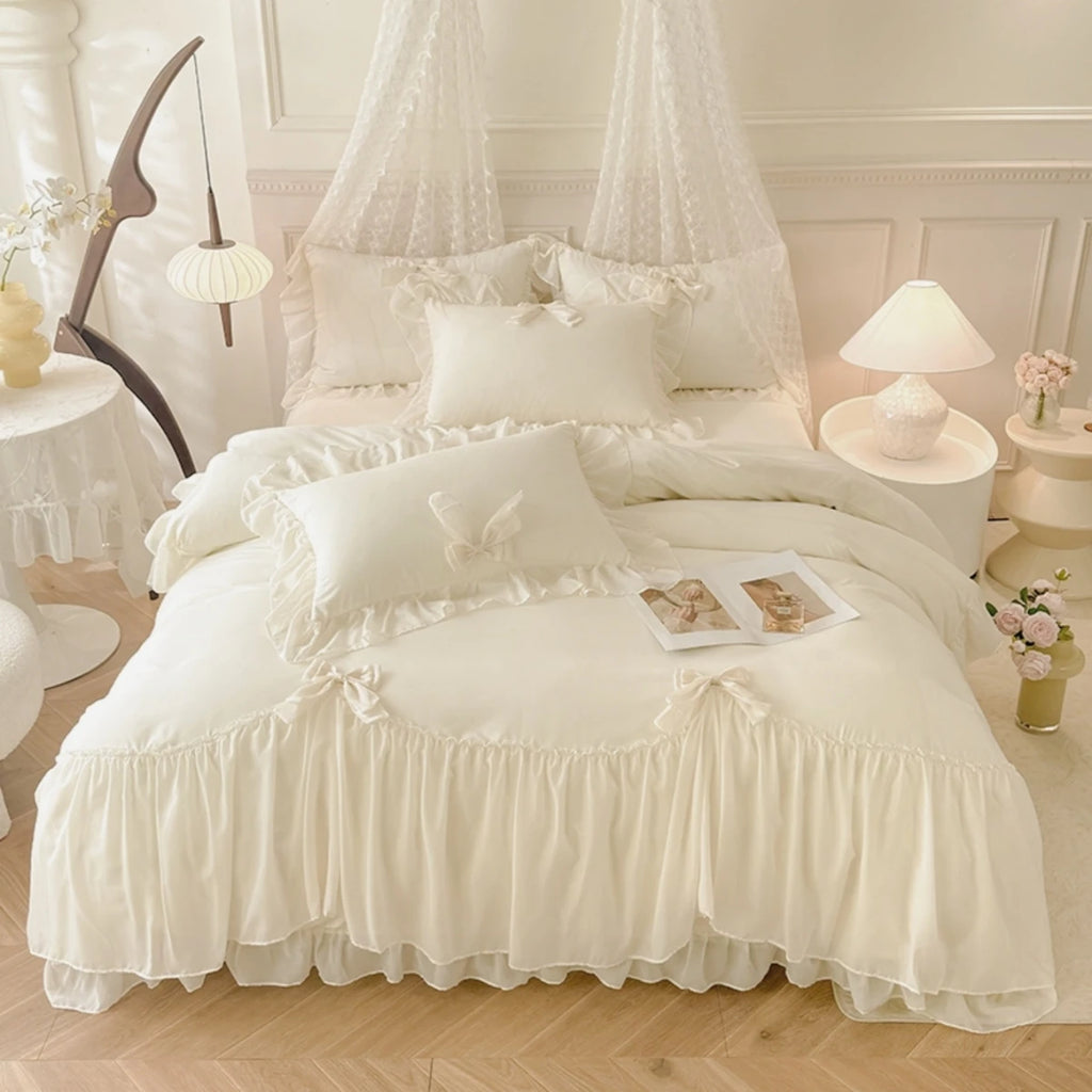 3pcs White Bedding Set Ruffles