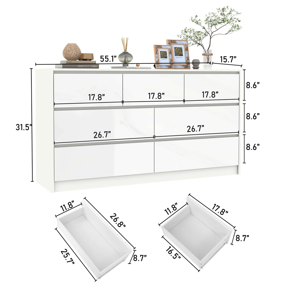 7 Drawer Dresser for Bedroom, 55 Inch Modern Design