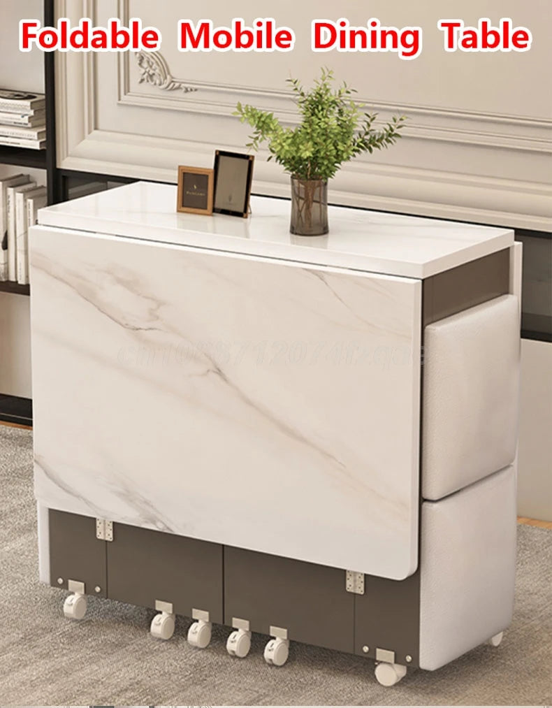 Folding Dining Table Movable Table Set For Dining Room, Apartment, Living Room