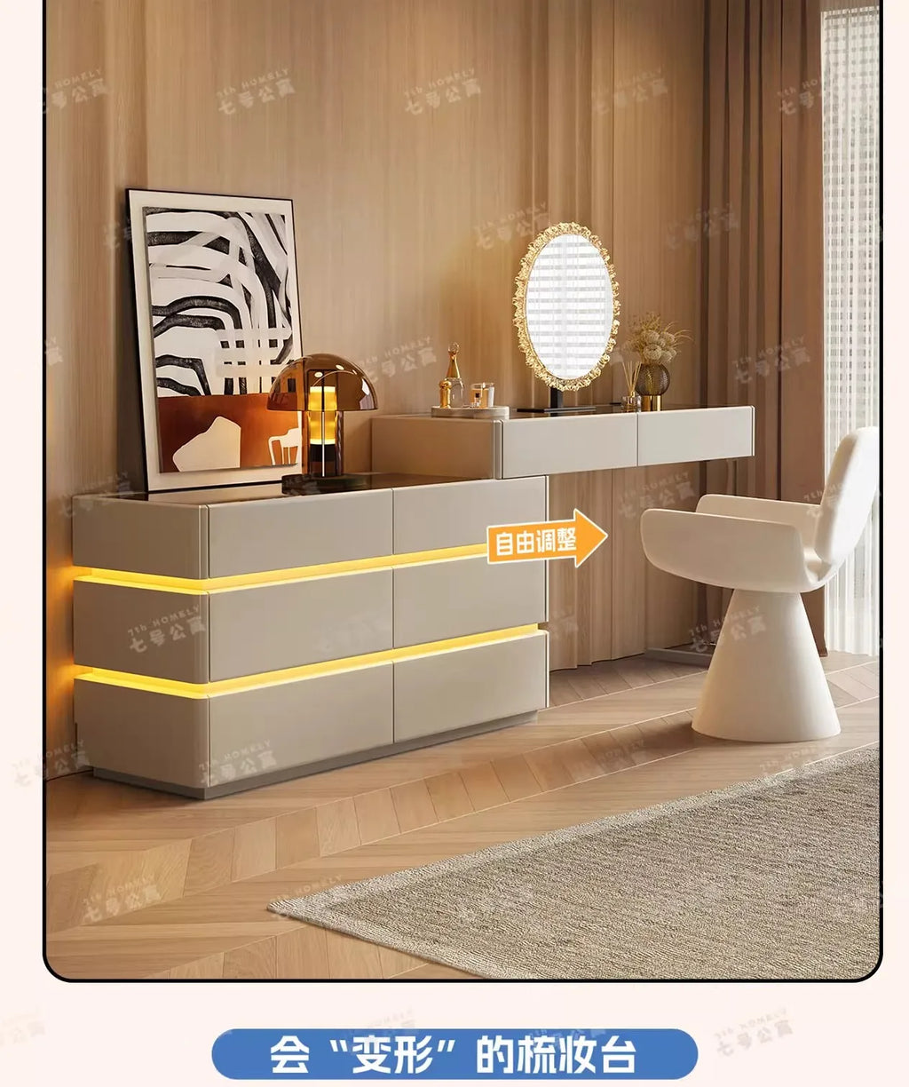 Nordic Solid Wood Dressers Bedroom Modern Dressing Table Drawer Integrated Home Small Apartment Makeup Table with LED Mirror - view 16