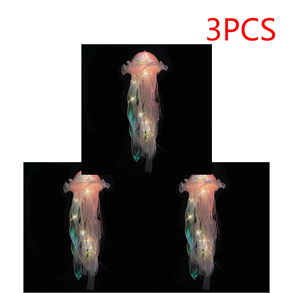 5PCS Jellyfish Bedroom Night Light Lamp with Ribbon & Bead for Girl Room Decor