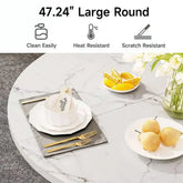 Large round dining table 47.24" for 4 with easy clean, heat resistant, and scratch resistant features.
