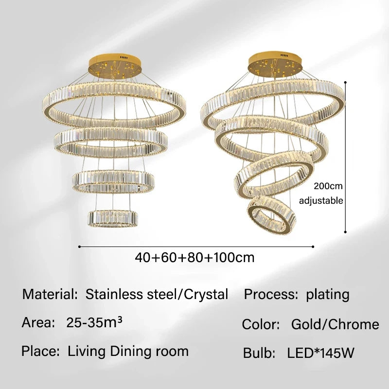 Modern Luxury Ring Crystal Led Ceiling Chandelier Living Dining Room Bedroom Lustre Decor Pendant Lights Hanging Lamp Fixture