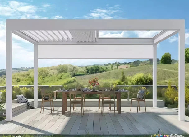 Luxury Aluminum Louvered Pergola Outdoor Patio Terrace Gazebo Electric Sunshade Waterproof UV Resistant Weatherproof Durable - view 6