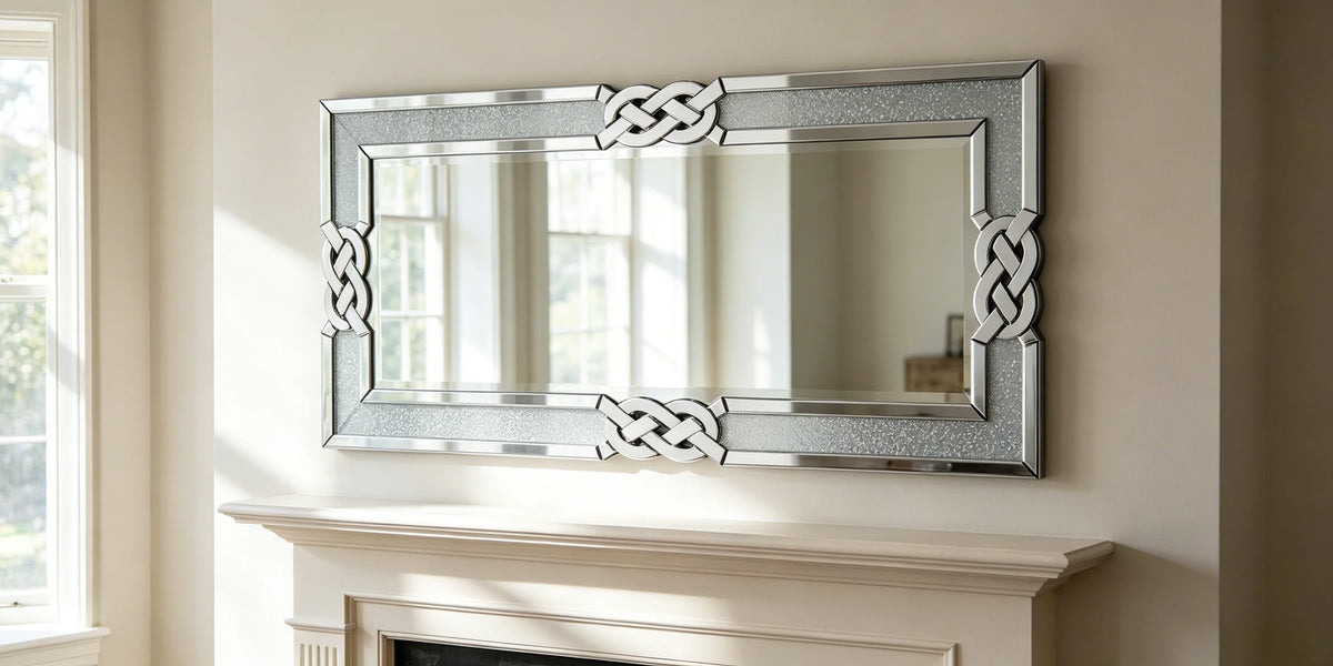 120CM Rectangle Crystal Crush Diamond Silver Mirror for Wall Decoration Crystal Diamonds Inlay Edge Living Room Above Fireplace - view 7