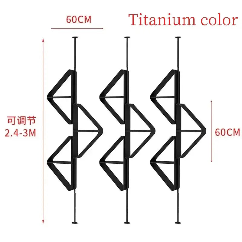 Stainless Steel Light‑ Partition Bookshelf in sleek titanium color with adjustable height 2.4-3M.
