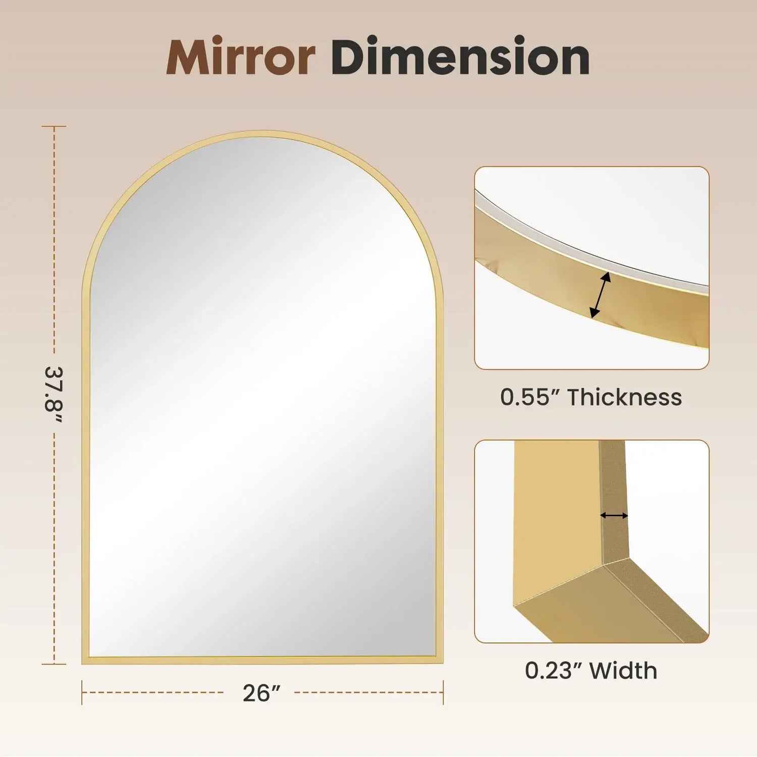 Architectural drawing of a mirror with dimensions labeled