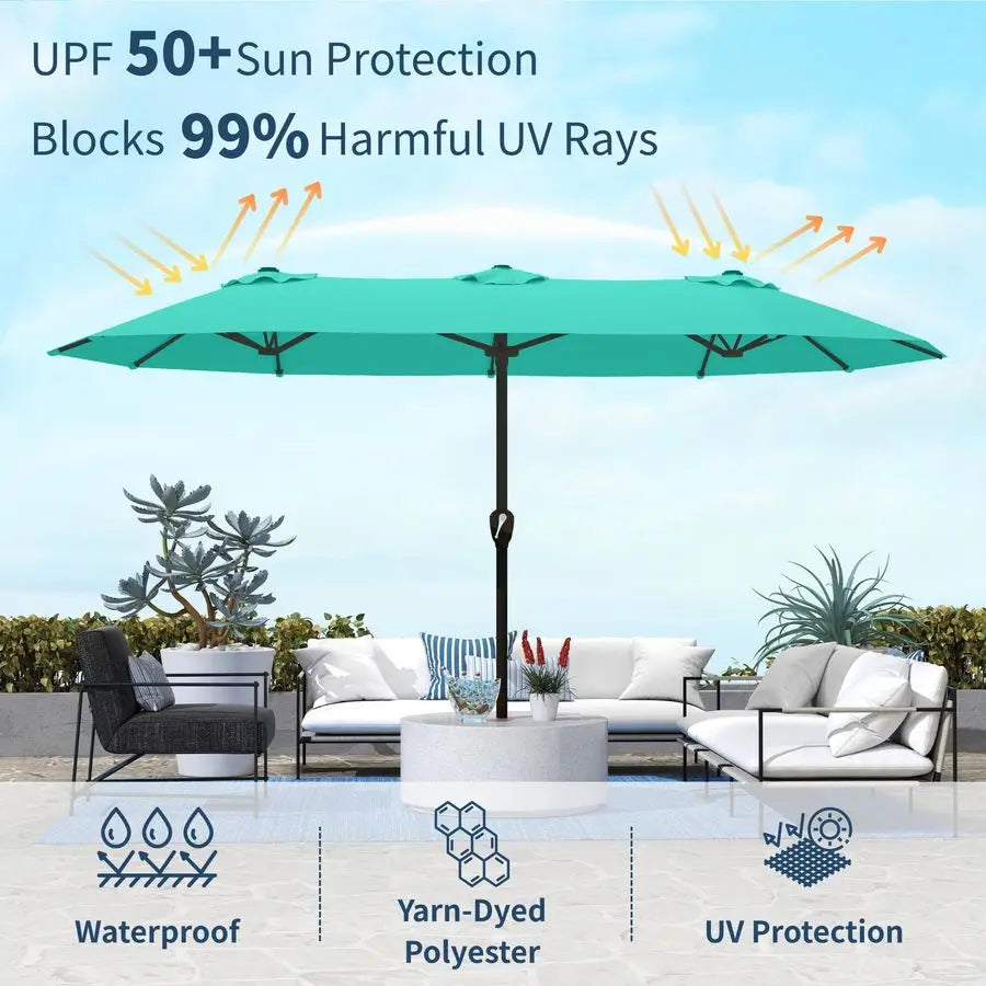 Double Sided Patio Umbrella with Base Included Large Outdoor Market Umbrella with Crank Handle, UV Resistant Canopy, Sturdy Fram - view 3