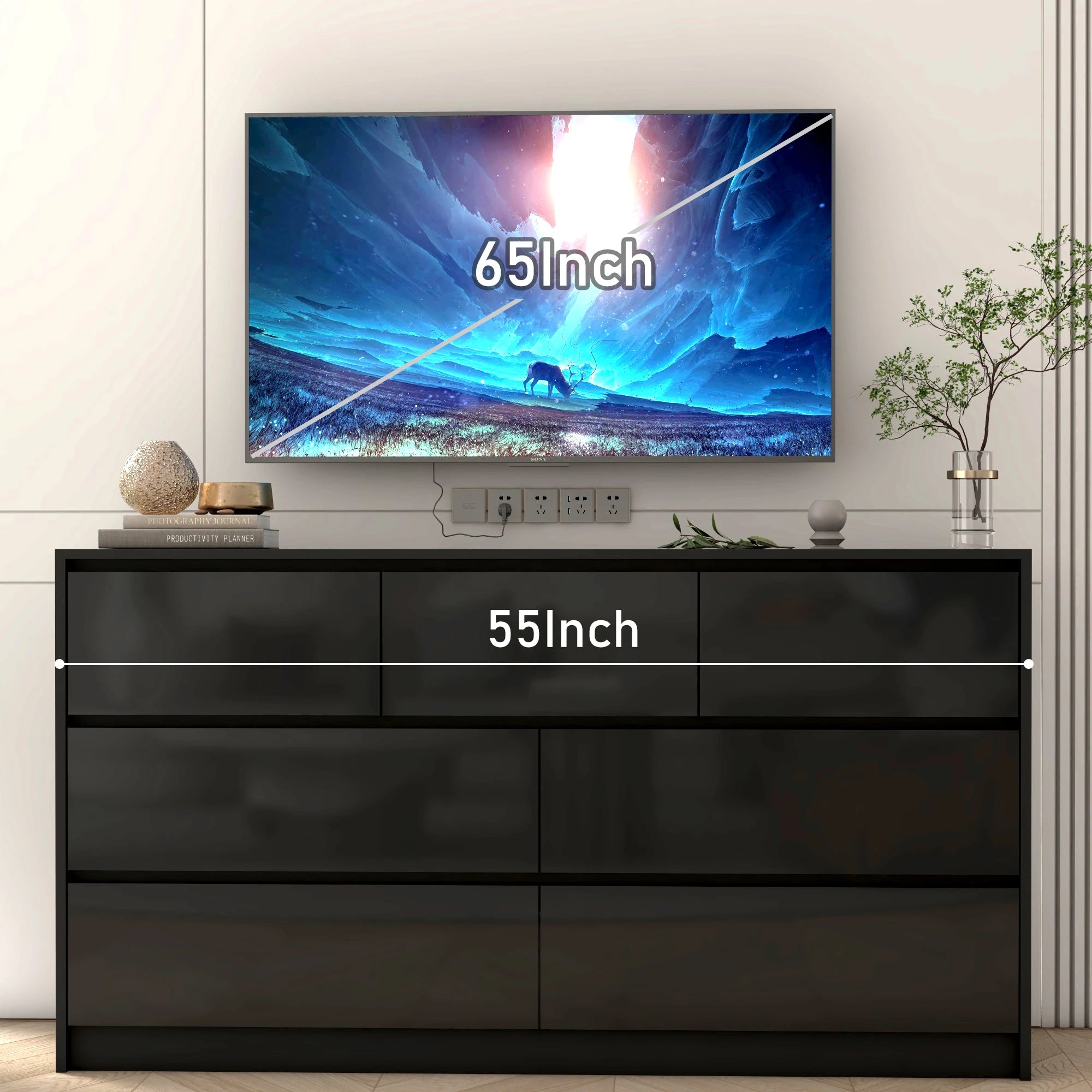 7 Drawer Dresser for Bedroom, 55 Inch Modern Design