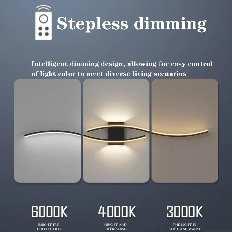Modern LED Strip Wall Lamp Double Curve Remote Control