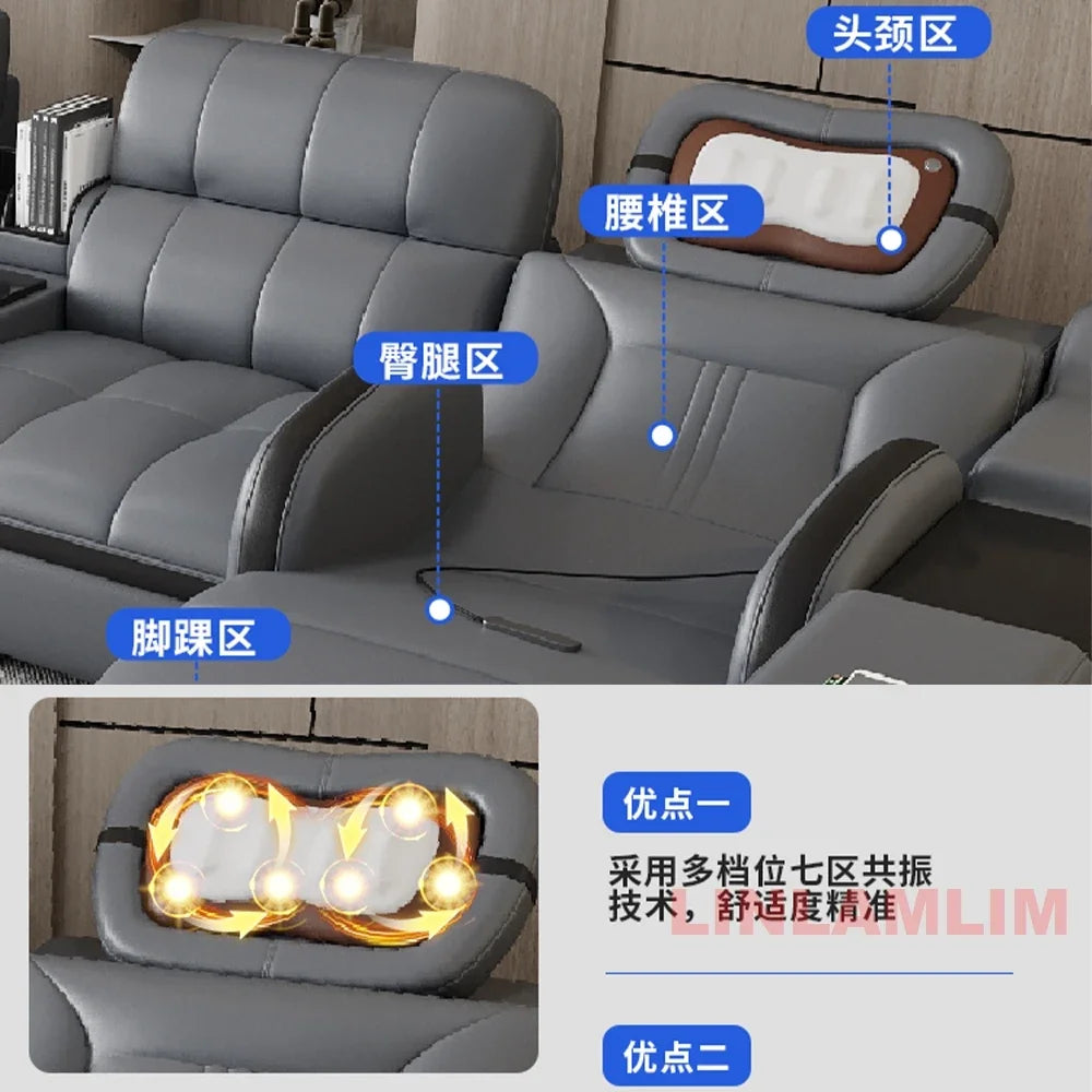 Modern Sectional Sofa Bed with LED Light, Electric Recliner and Massage