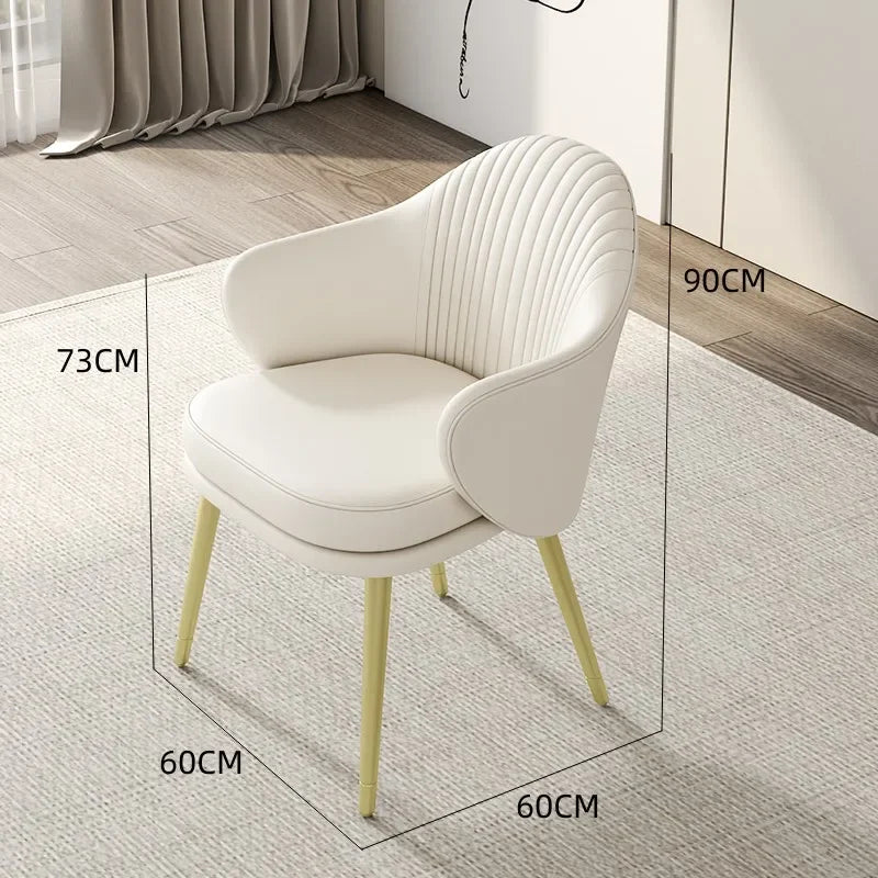 White armchair with dimensions labeled on a clear background