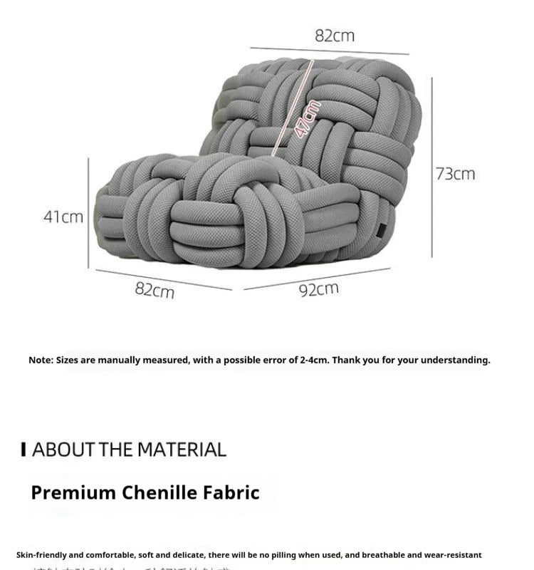 Any Size Custom Nordic Knit Lounge Chair Handwoven Chenille Fabric High Resilience Foam Comfortable Minimalist Living Room Leisu - view 6