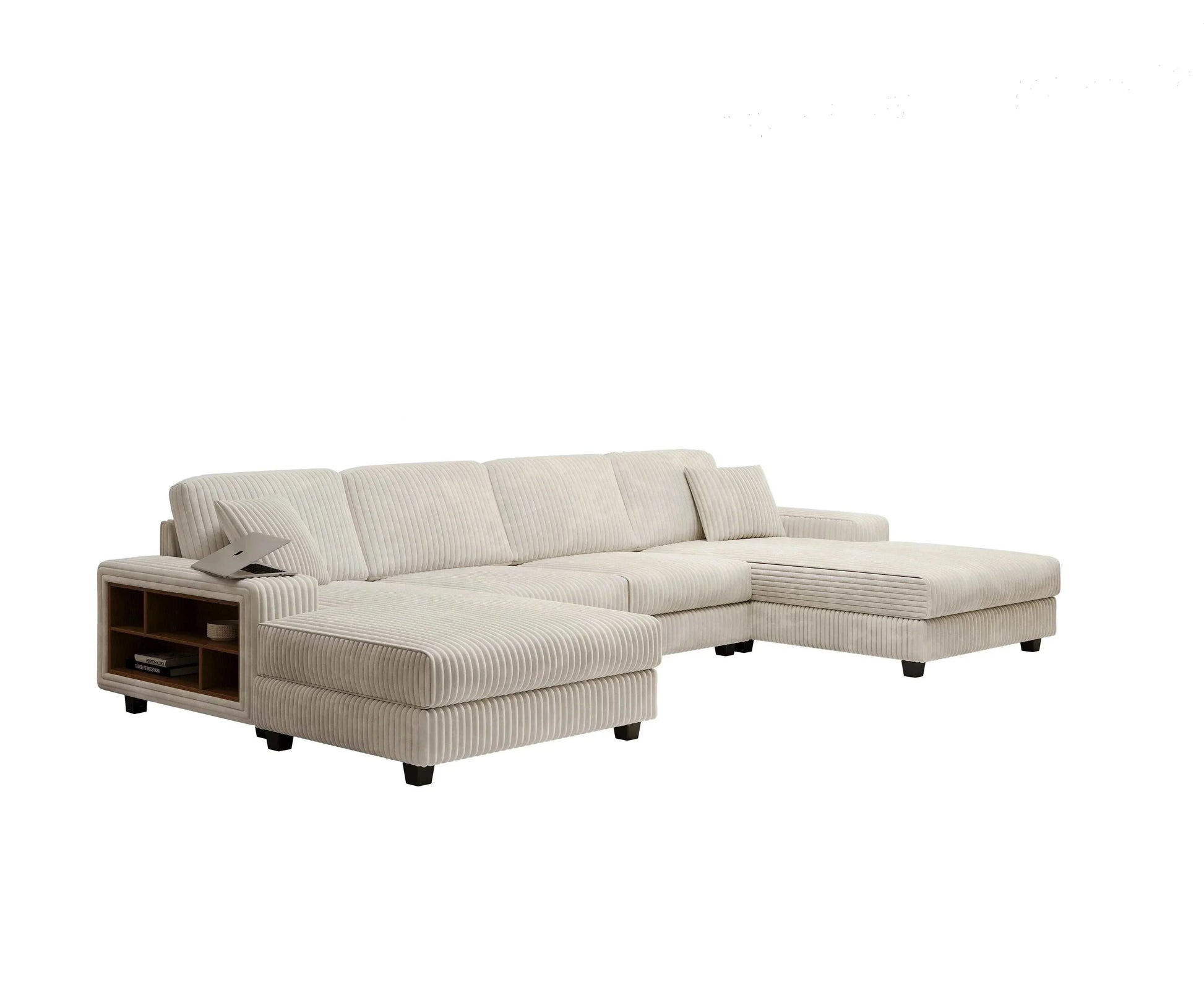 Beige sectional sofa on a white background