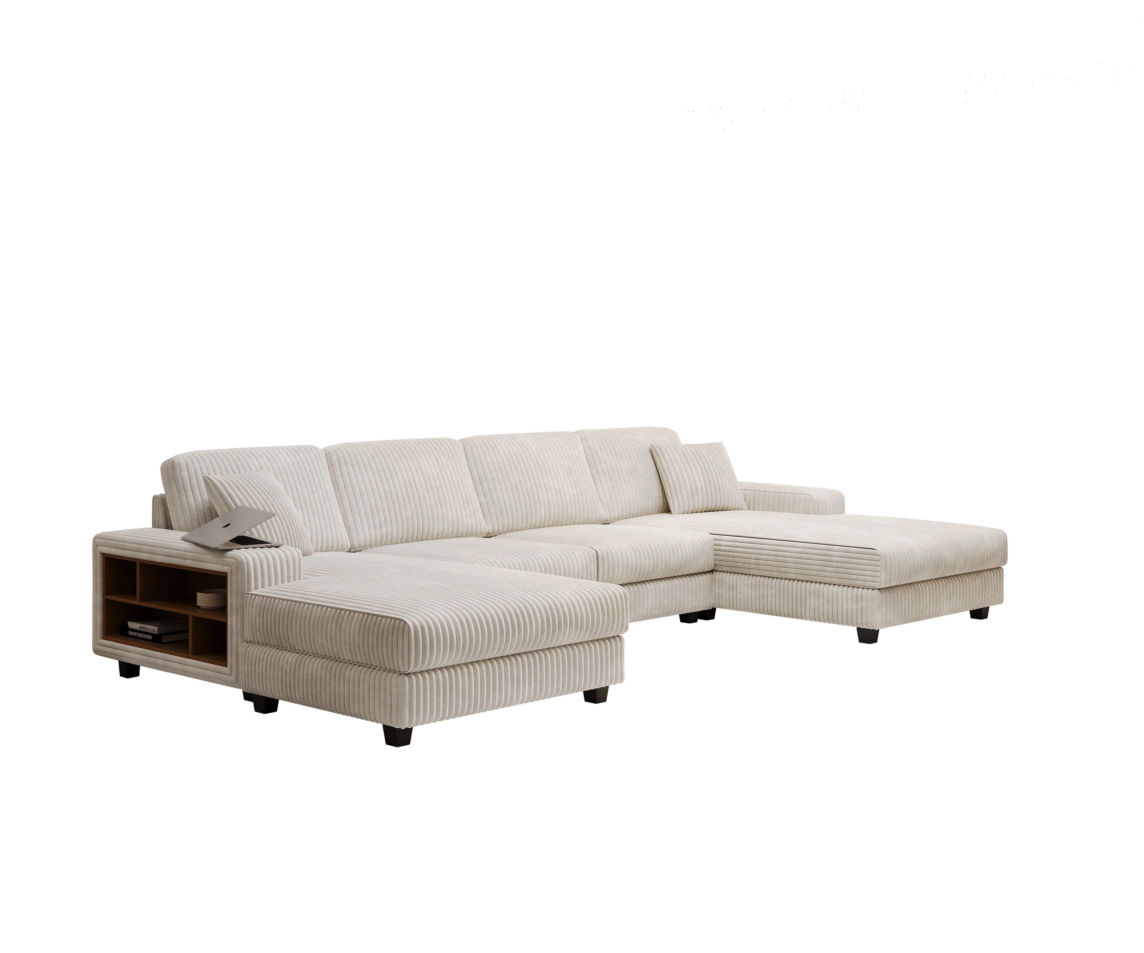 Modern convertible U-shaped combination sofa corduroy 4-seat large-sized living room double leisure chair set