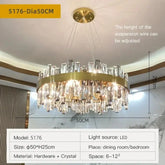 luxury crystal chandelier featuring adjustable suspension wire and LED light, perfect for dining room or bedroom.