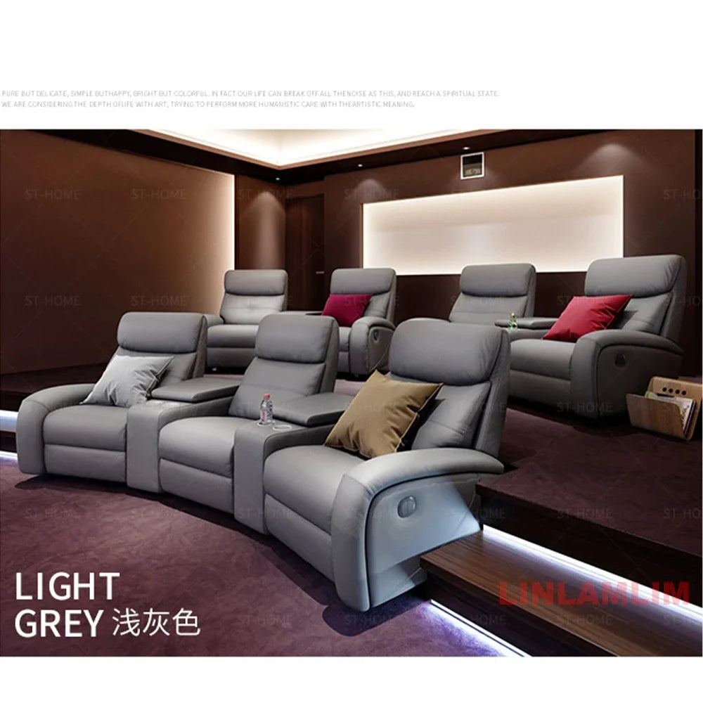 Modern Luxury Home Theater Recliner Sofa, Genuine Leather 3+2 Seating