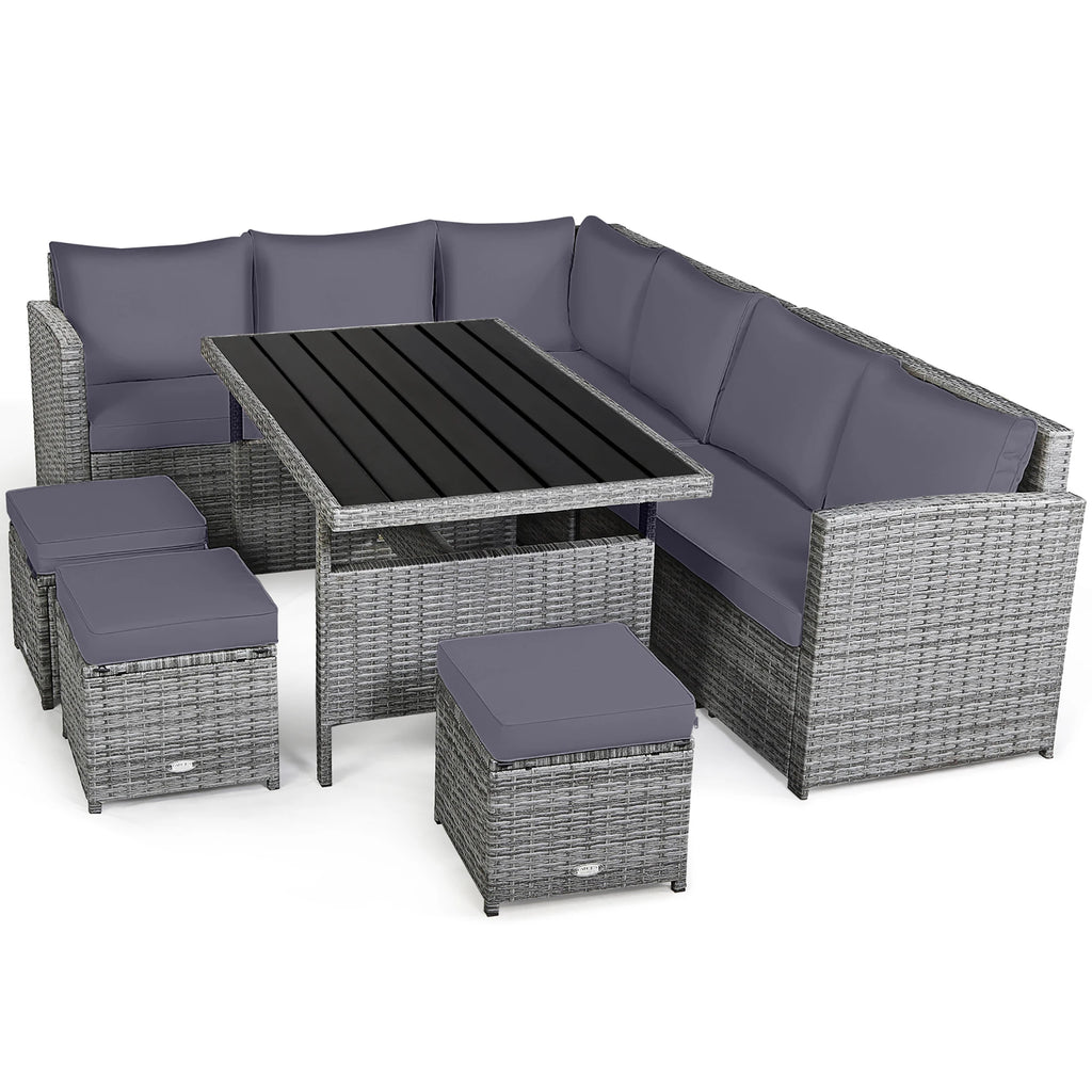 7 PCS Patio Rattan Dining Set Sectional