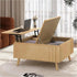 Mid-century modern lift top coffee table with hidden storage and spacious shelf in light wood finish