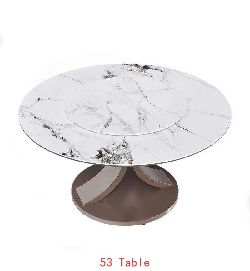 Round marble table with a white and gray pattern on a white background