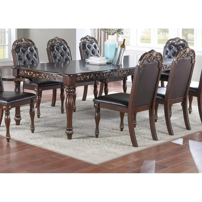 Large Antique Design Dining Table with 2 Leaves, Brown Finish Rubberwood