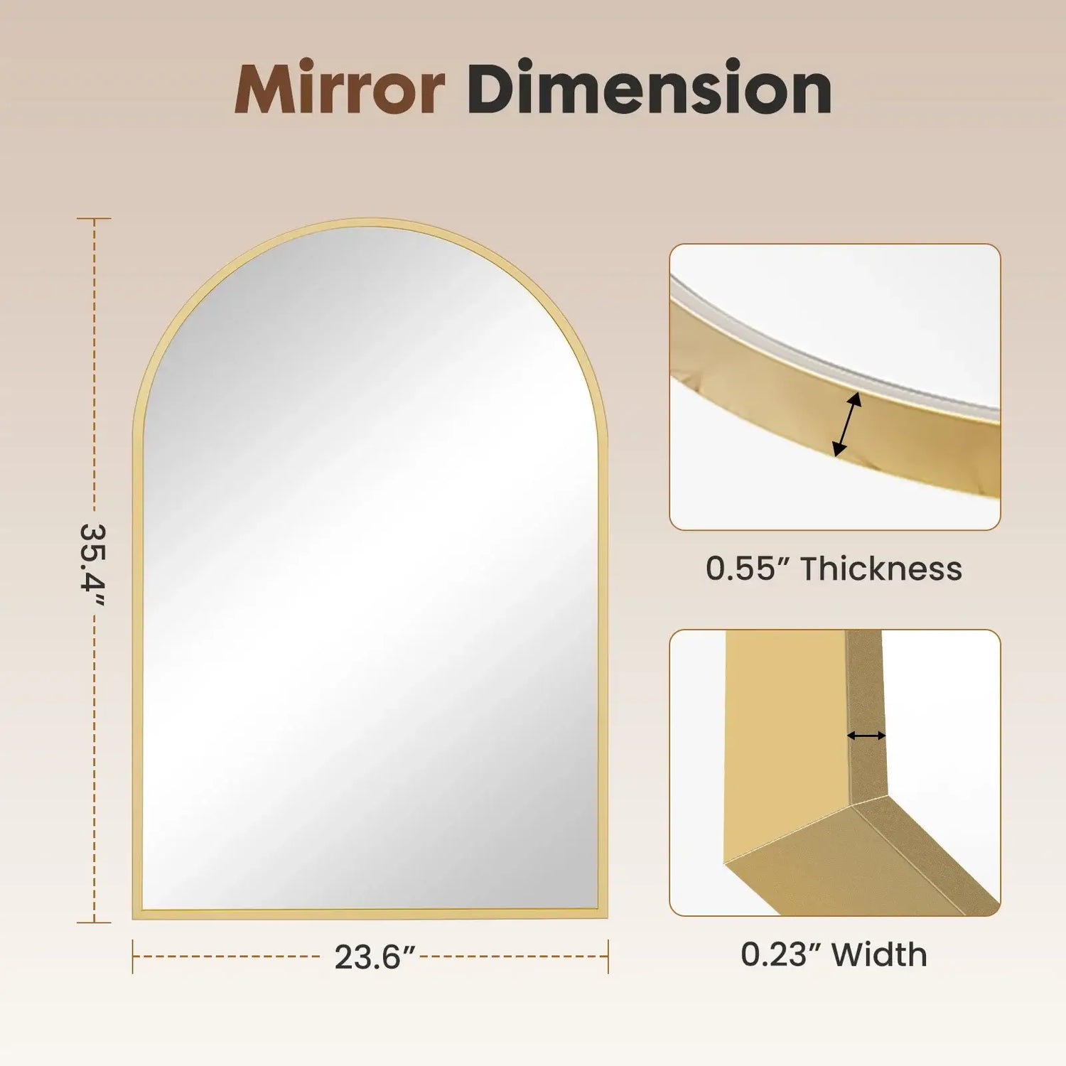 Architectural drawing of a mirror with dimensions labeled