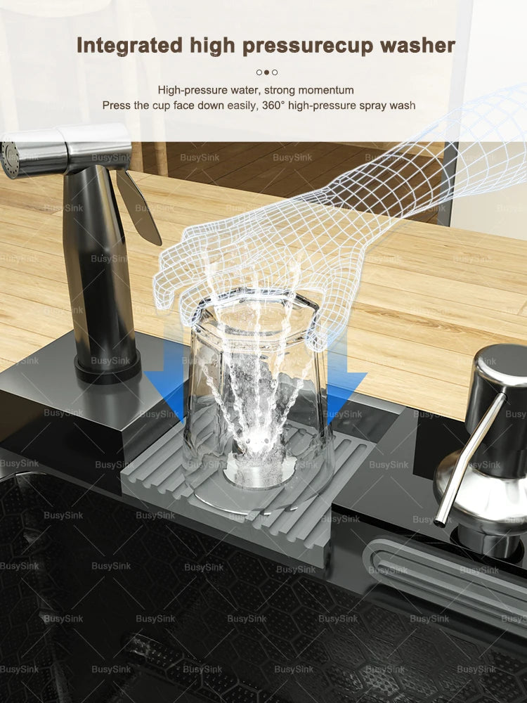 Stainless Steel Kitchen Sink with Waterfall. Digital Display Multifunctional