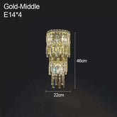 gold and crystal wall lamp with cascading crystals measuring 46cm high and 22cm wide for elegant lighting