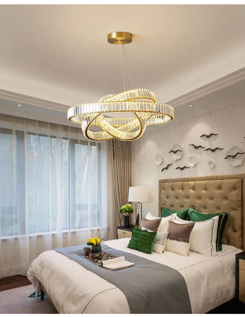 Modern Luxury Ring Crystal Led Ceiling Chandelier Living Dining Room Bedroom Lustre Decor Pendant Lights Hanging Lamp Fixture