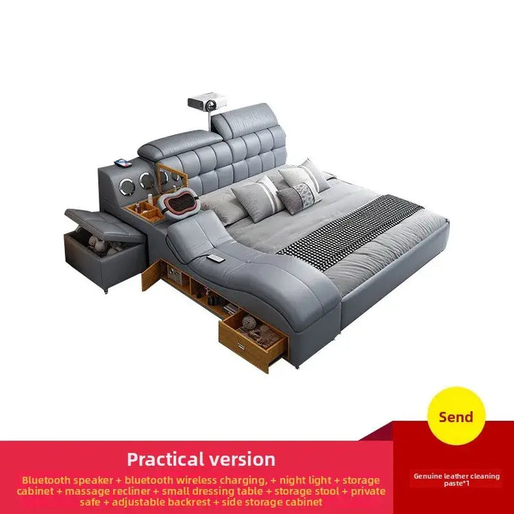 Smart Massage Storage Bed Multifunction Leather Bed Frame King Size Smart Bed With Projector Bluetooth Modern Bedroom Furniture