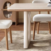 6 person white dining table with modern design and wooden accents, ideal for dining rooms and restaurants.