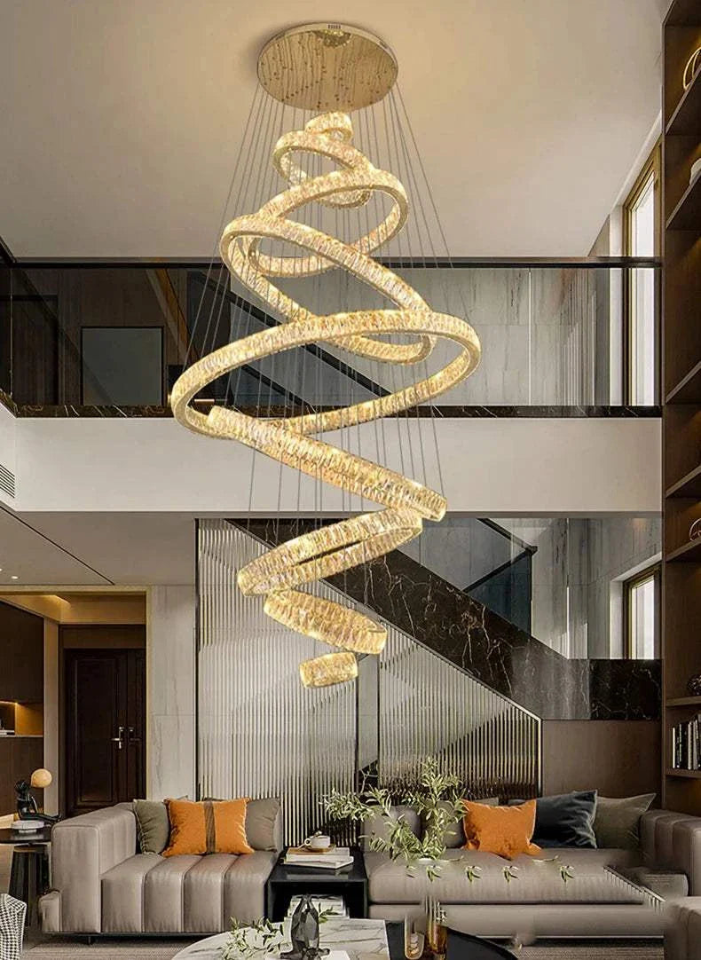 Elegant hall chandelier with soft LED lighting and contemporary spiral design for stylish indoor spaces
