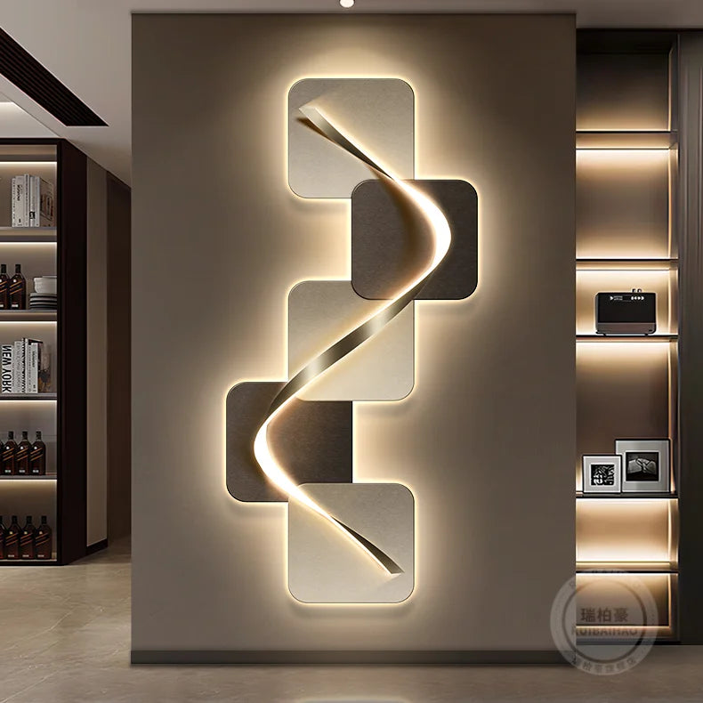 Light luxury entrance hall decoration painting, LED lights, Italian minimalist living room, high-end mural in the corridor - view 6