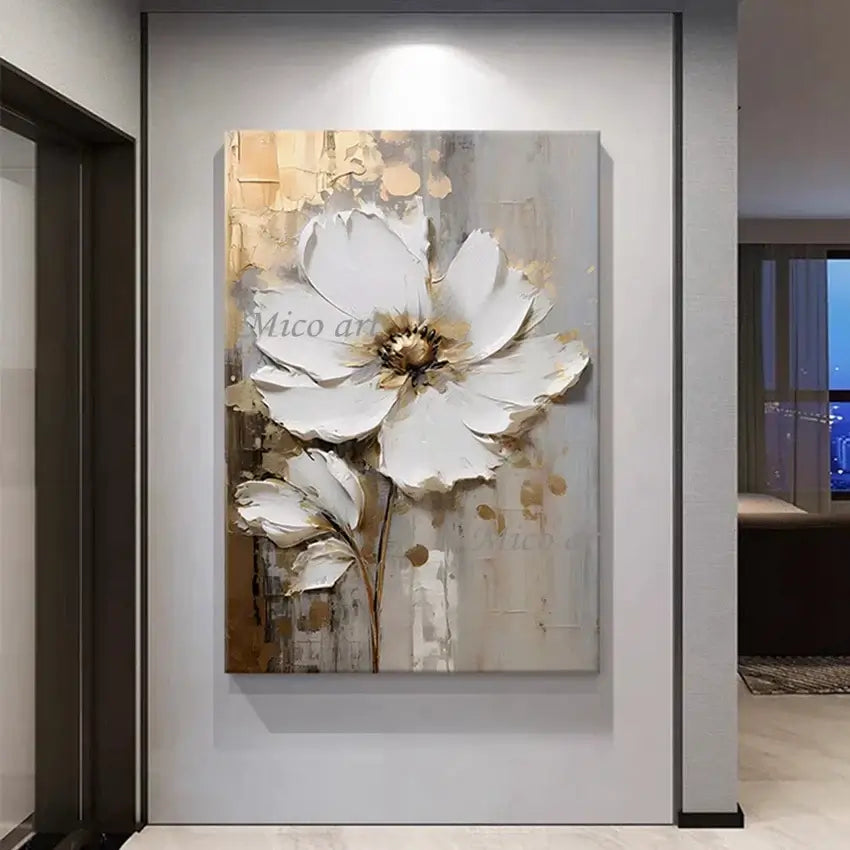 Floral painting on a wall in a modern interior setting