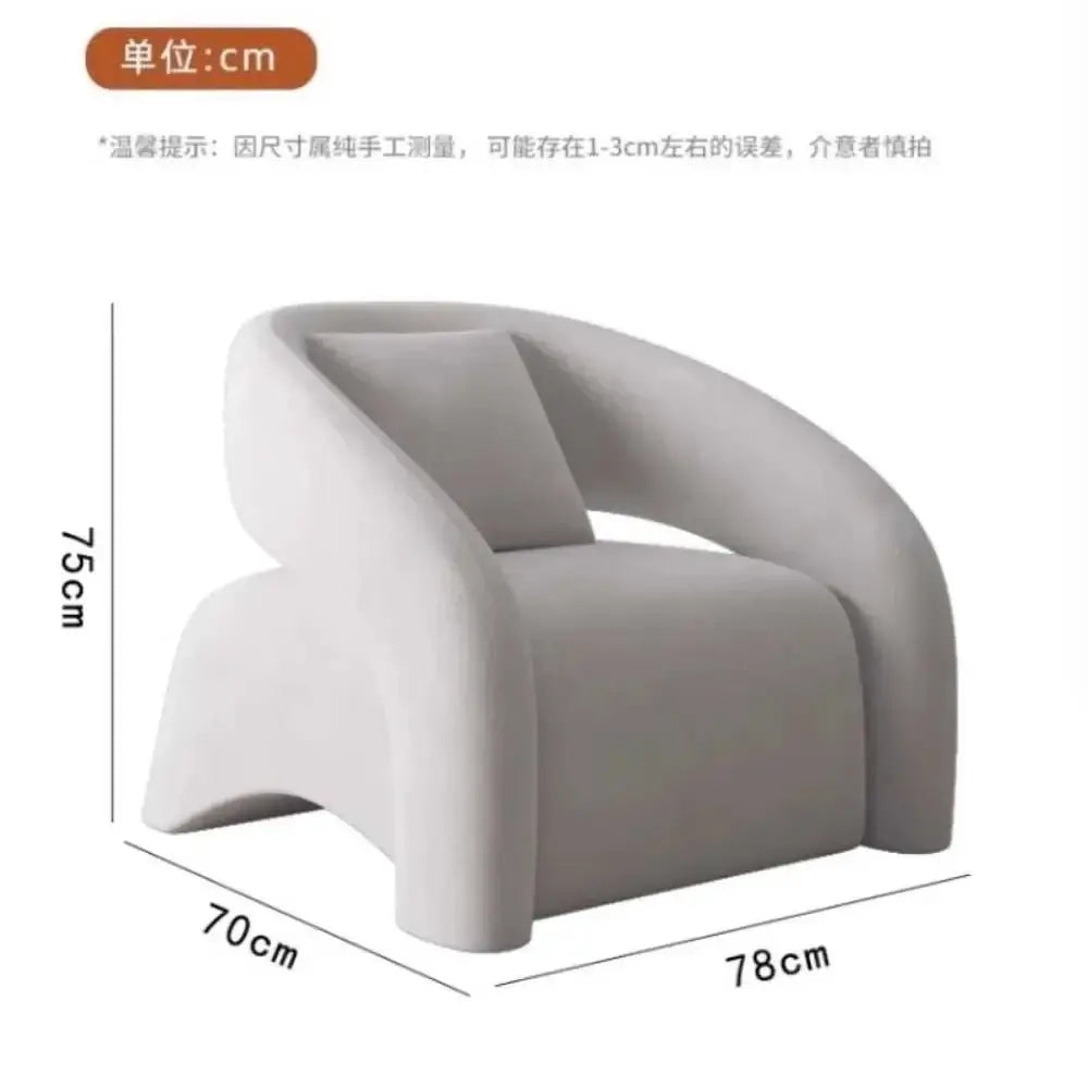 Gray armchair with dimensions labeled on a white background