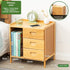 Wooden nightstand with dimensions and product details