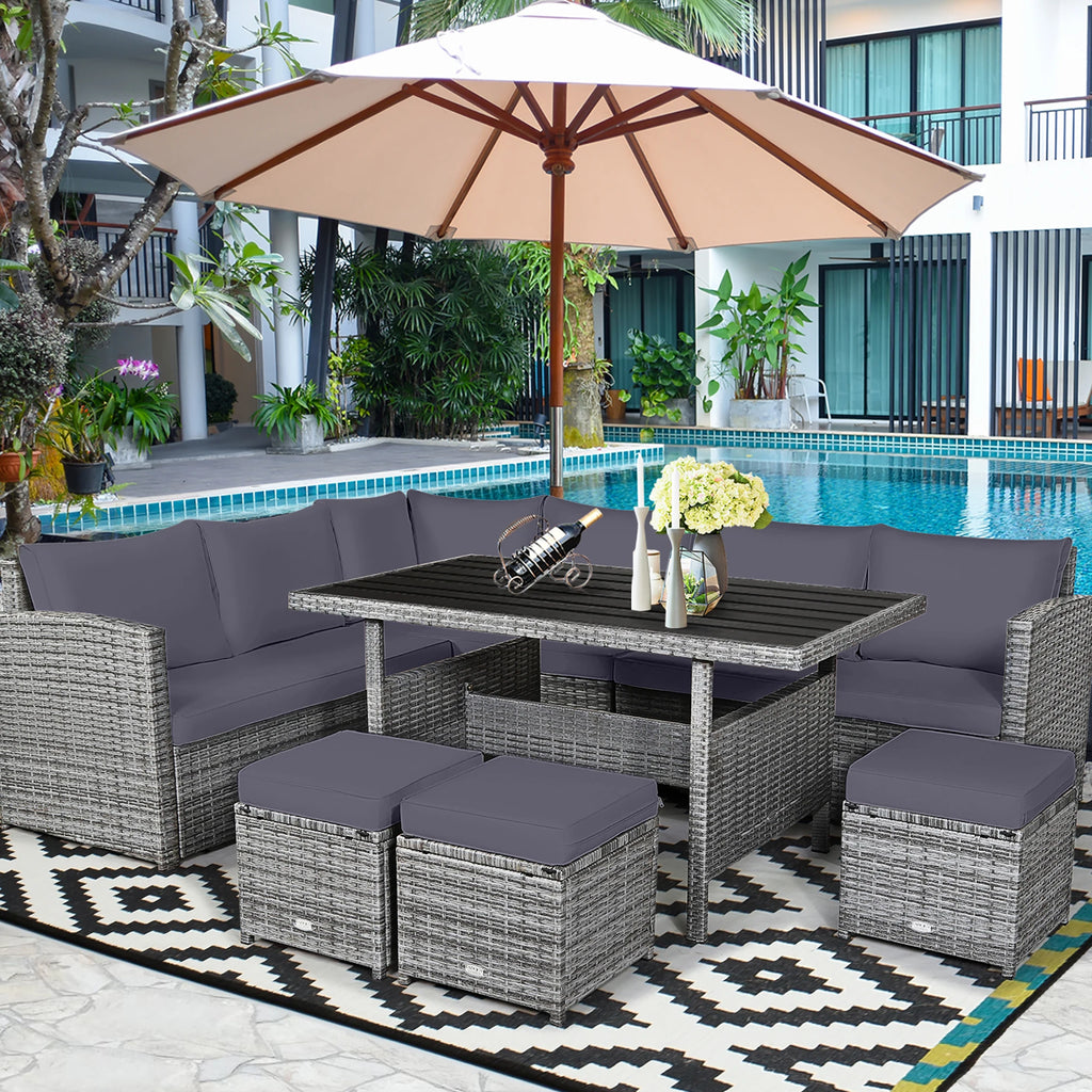 7 PCS Patio Rattan Dining Set Sectional
