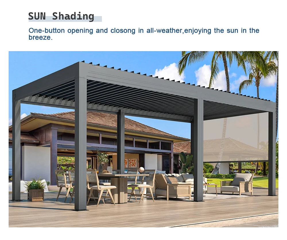 Luxury Aluminum Louvered Pergola Outdoor Patio Terrace Gazebo Electric Sunshade Waterproof UV Resistant Weatherproof Durable - view 4