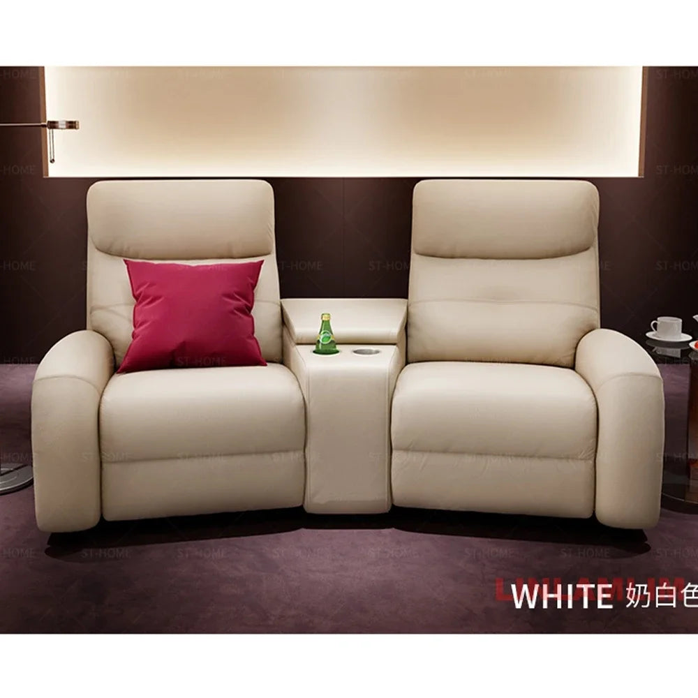 Modern Luxury Home Theater Recliner Sofa, Genuine Leather 3+2 Seating