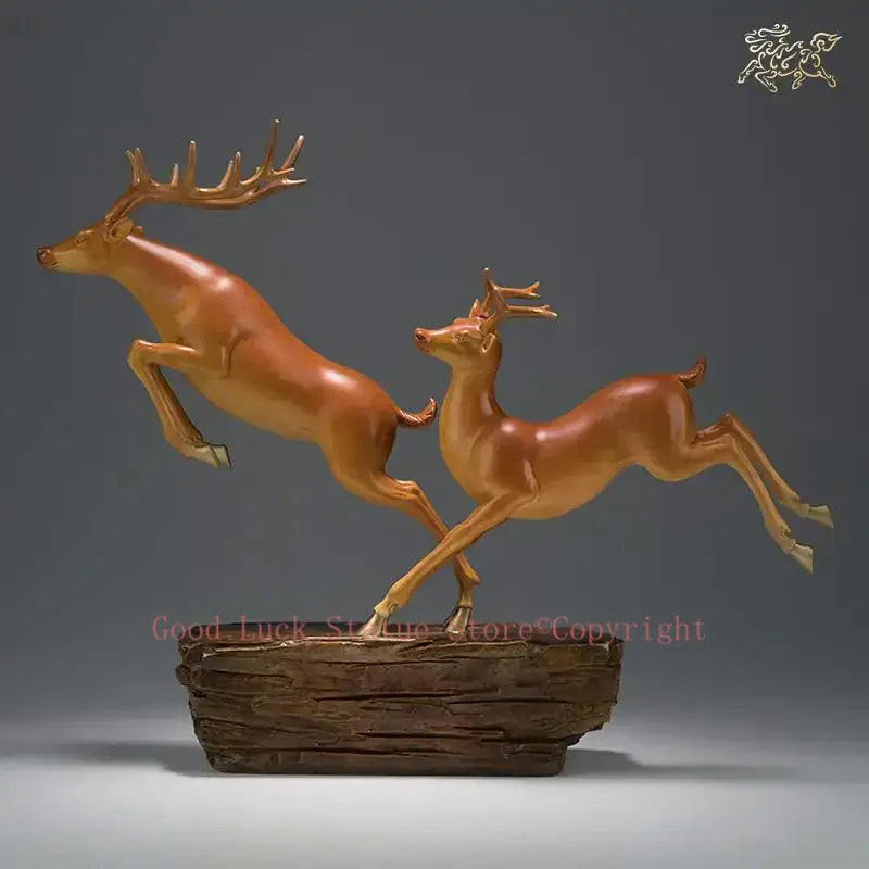 Hand-Engraved Brass Fu Lu Shou Deer Sculpture | Limited Edition Auspicious Art