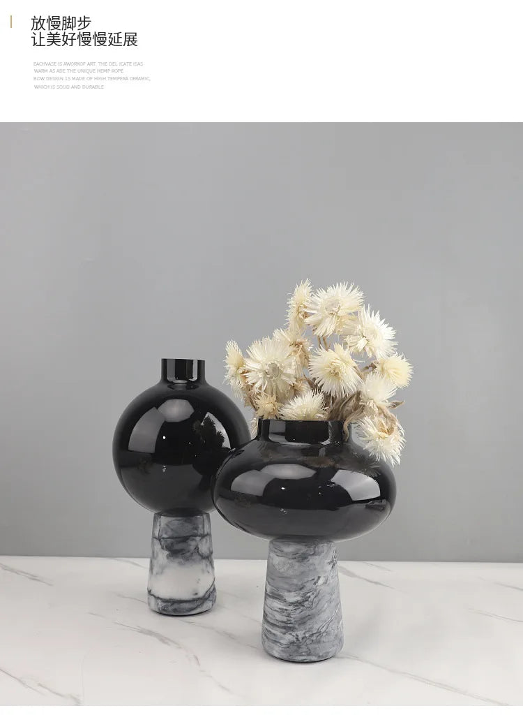 Marble-Effect Glass Vase | Hydroponic & Floral Desktop Accent