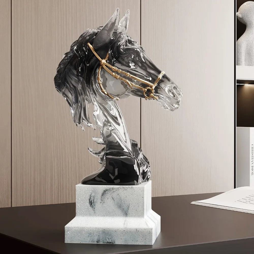 Luxury Resin Horsehead Ornament Art Design Sculptures and Figurines Living Room Decoration Accessories for Home Decor