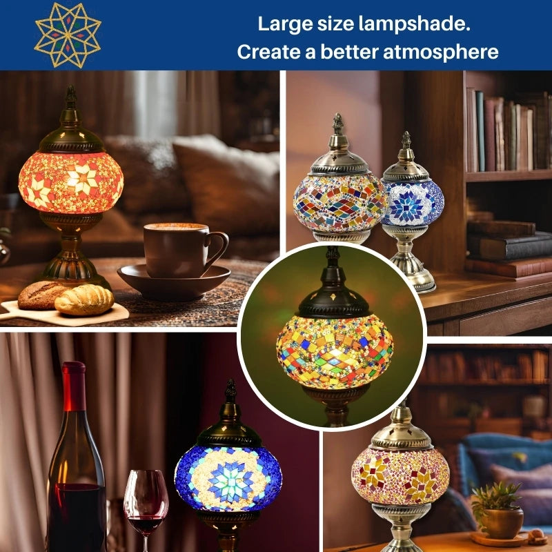 Turkish Table Lamp, Stained Glass Mosaic Night Light - Vintage Desk Decor for Bedroom, Living Room