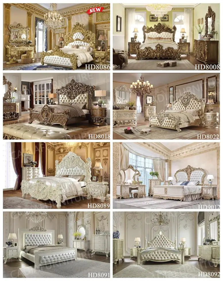 Hand-Carved American Bedroom Furniture Set | King Bed, Leather & Solid Wood