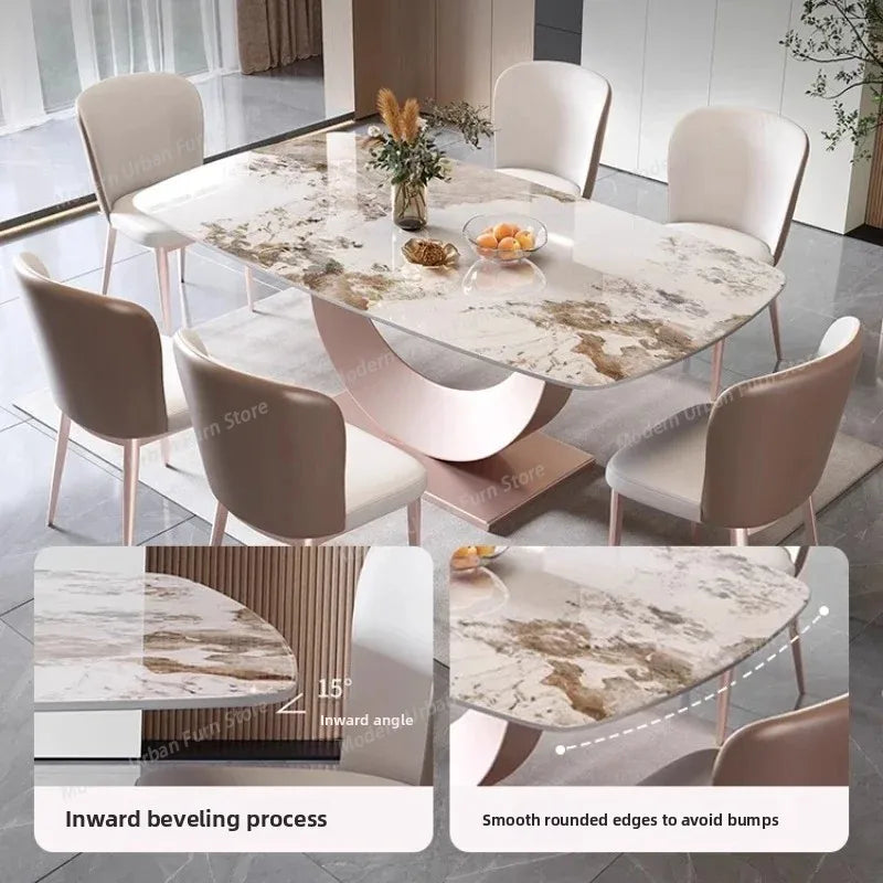 Luxury Nordic dining set featuring a slate tabletop and modern chairs, showcasing design details and smooth rounded edges.