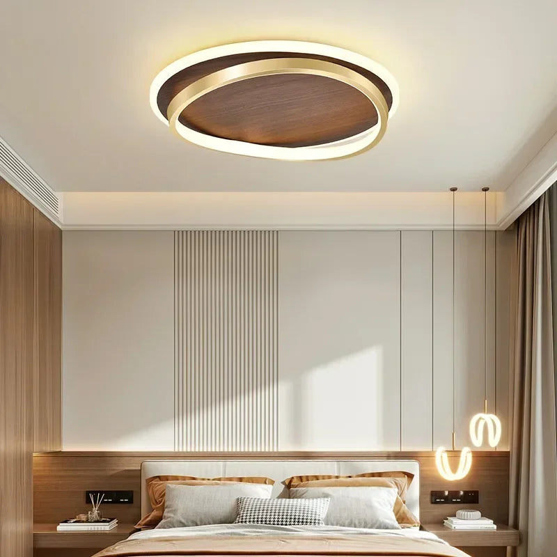 DAMIASMIL LED Modern Ceiling Lamp Creative Round Walnut Wood Color Ceiling Light for Bedroom Study Restaurant Lighting Lustre - view 3