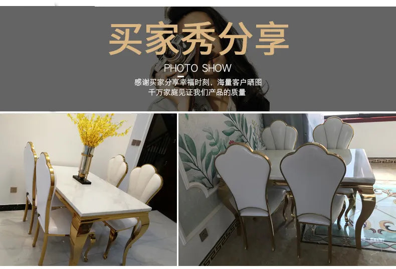 Luxury marble dining table with gold base for six, featuring elegant design and unique natural veining.